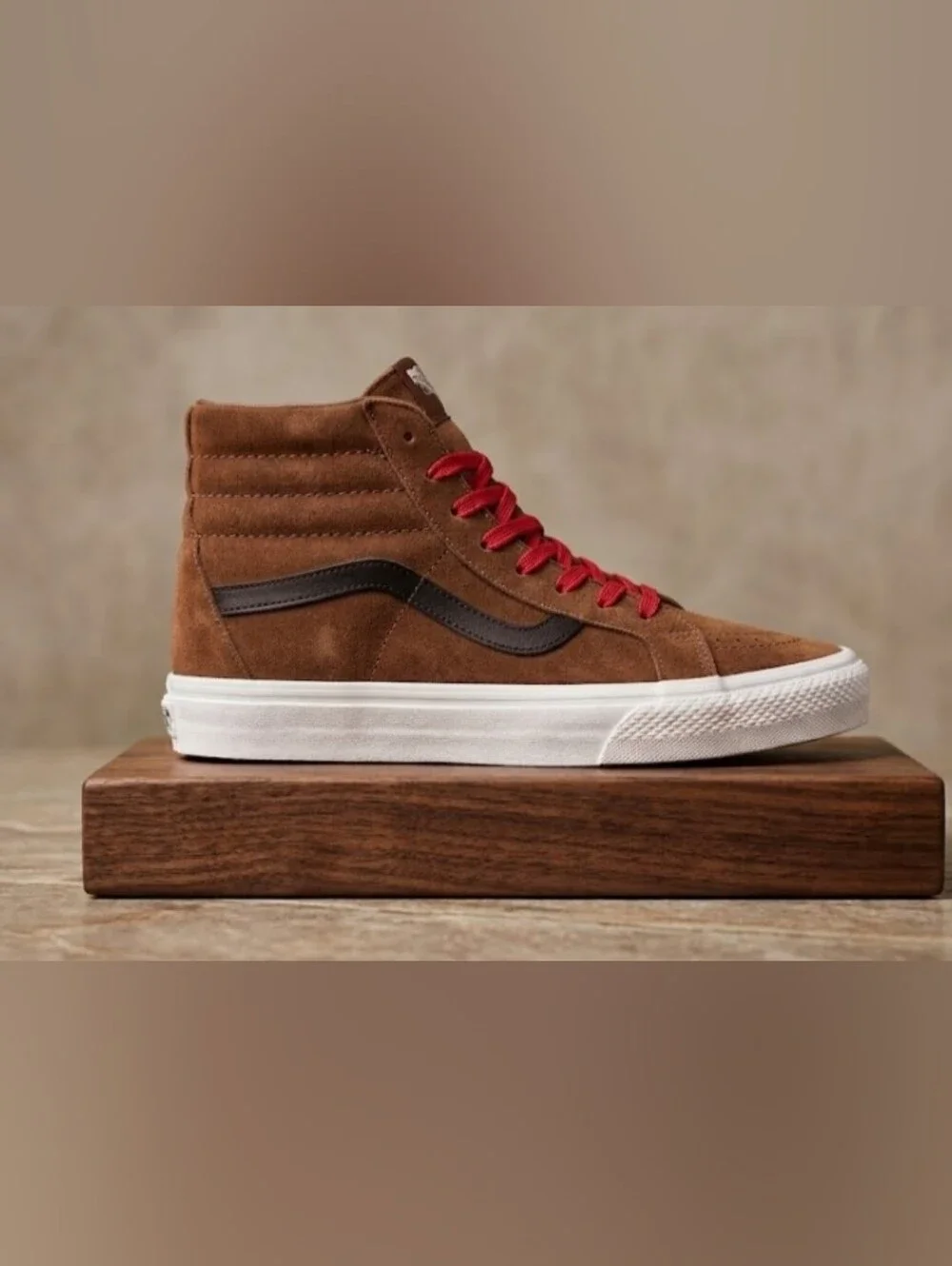 NEW! Vans Kids' Brown Suede High-Top Sneakers with Red Laces Sk8-hi Sz 12 NWT
